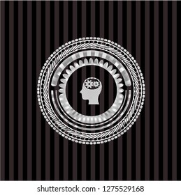 head with gears inside icon inside silvery badge