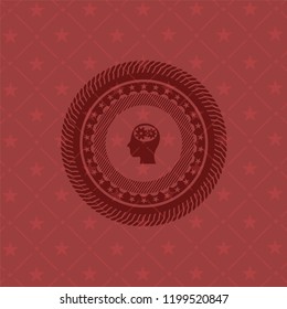 head with gears inside icon inside vintage red emblem