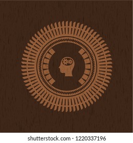 head with gears inside icon inside vintage wood emblem