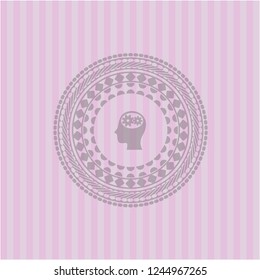 head with gears inside icon inside vintage pink emblem