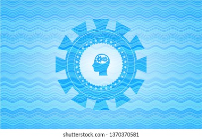 head with gears inside icon inside water concept badge background.