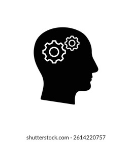 Head with Gears Inside Symbolizing Learning Process Black Filled Icon