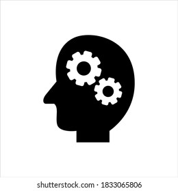 Head with gears inside vector icon on white background