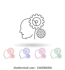 Head and gears multi color icon. Simple thin line, outline vector of idea icons for ui and ux, website or mobile application