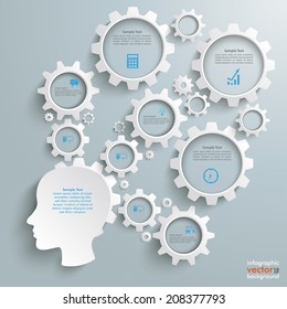 Head with gears on the grey background. Eps 10 vector file.