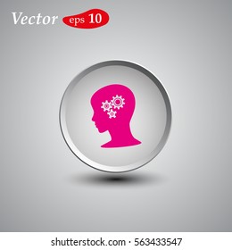 Head with gears sign icon. Female woman human head think symbol. Flat icons