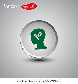 Head with gears sign icon. Female woman human head think symbol. Flat icons