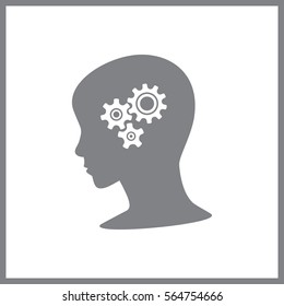 Head with gears sign icon. Female woman human head think symbol. Flat icons