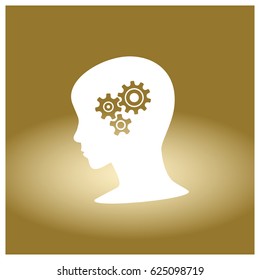 Head with gears sign icon. Female woman human head think symbol. 