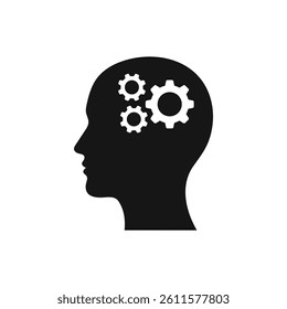 Head with gears vector icon, filled flat icon, solid pictogram isolated on a transparent background