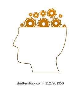 Head with gears in yellow lines