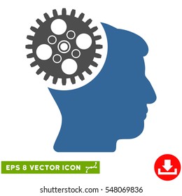 Head Gearwheel EPS vector pictogram. Illustration style is flat iconic bicolor cobalt and gray symbol on white background.