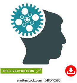Head Gearwheel EPS vector pictograph. Illustration style is flat iconic bicolor soft blue symbol on white background.