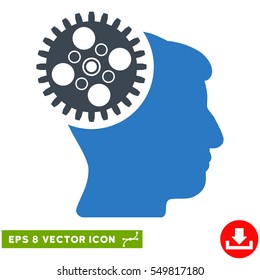 Head Gearwheel EPS vector pictograph. Illustration style is flat iconic bicolor smooth blue symbol on white background.