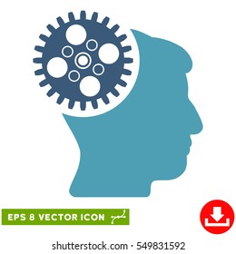 Head Gearwheel EPS vector pictograph. Illustration style is flat iconic bicolor cyan and blue symbol on white background.