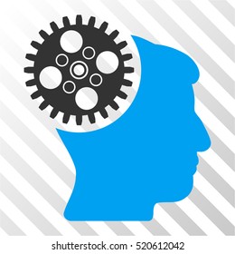 Head Gearwheel vector icon. Illustration style is flat iconic bicolor blue and gray symbol on a hatched transparent background.