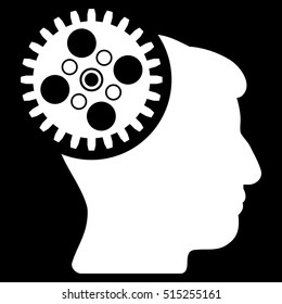 Head Gearwheel vector pictogram. Style is flat graphic symbol, white color, black background.