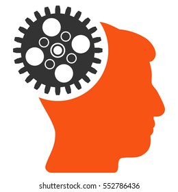 Head Gearwheel vector pictogram. Style is flat graphic bicolor symbol, orange and gray colors, white background.