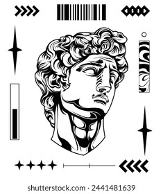head geek design vector line art with brutalism poster design