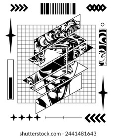 head geek design vector line art with brutalism poster design