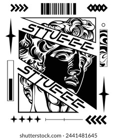 head geek design vector line art with brutalism poster design