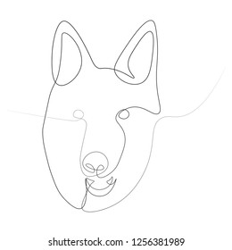 The head of the German shepherd in one line. Vector illustration on white background.