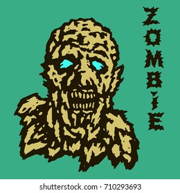 The head of the ghoul zombie. Vector illustration. The horror genre. Scary character face.