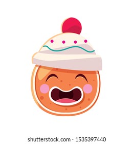 head of gingerbread man with hat in white background vector illustration design