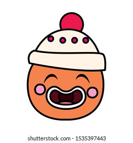 head of gingerbread man with hat in white background vector illustration design