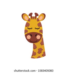 The head of a giraffe on an isolated white background.. Cute animal. Vector illustration