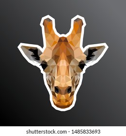 The head of giraffe sticker. Adapted for printing. Low poly design. Vector, EPS 10