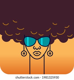 The head of a girl of African nationality with lush curly hair. Avatar for women.