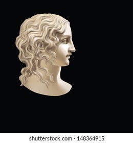 Head of a Girl in a classical style on a black background