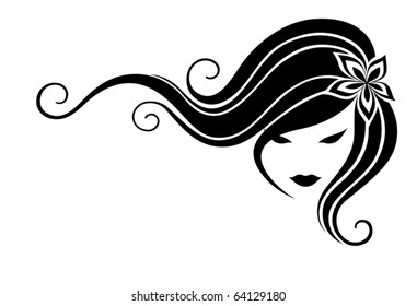 Head of the girl with long hair on a white background