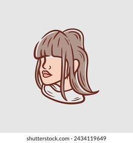 The head of a girl in profile. Portrait of a brunette woman. Social Media Avatar. Vector Flat Illustration