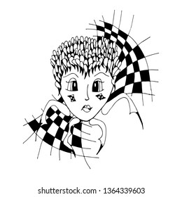 The head of a girl. Psychedelic hand-drawn spider