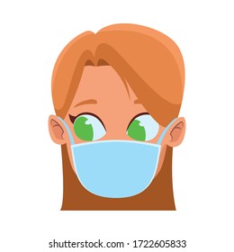 head girl using face mask for covid19 vector illustration design