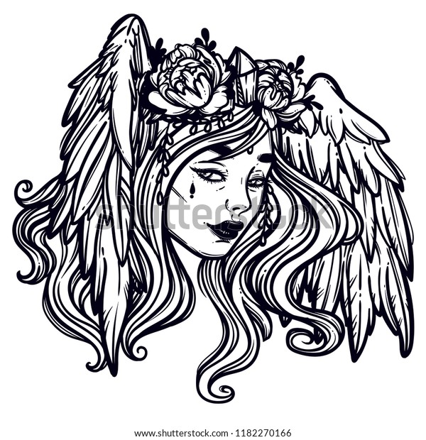 Head Girl Wings Flying Head Creature Stock Vector (Royalty Free ...