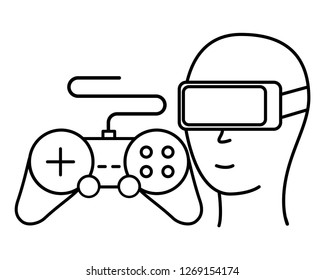 head with glasses vr and control video game