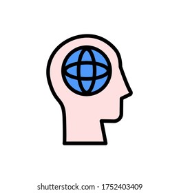 head globe icon. Simple color with outline vector elements of brain process icons for ui and ux, website or mobile application