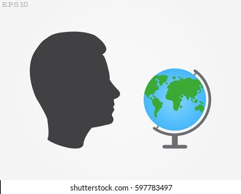 Head, globe, icon, vector illustration