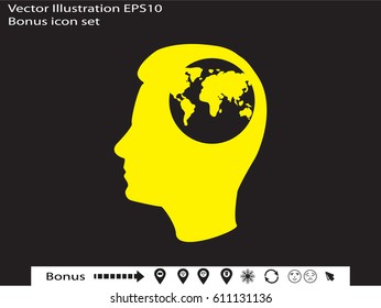 Head, globe, icon, vector illustration