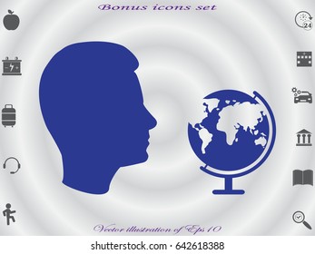 Head, globe, icon, vector illustration