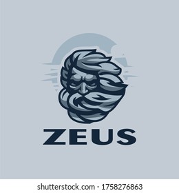 La cabeza de un anciano lúgubre con pelo largo y barba. Contra el cielo. Zeus. Ilustración vectorial.