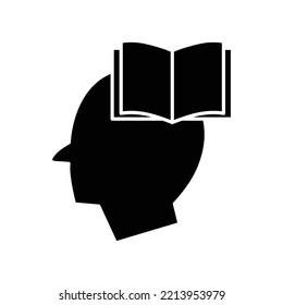 Head glyph icon illustration with open book. icon illustration related to intelligence, learning, education. Simple vector design editable.