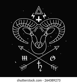 Head of goat with arrows. Linear symbol and emblem - vector symbol 