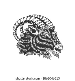Una cabeza de cabra. Se puede usar como dibujo de un tatuaje.