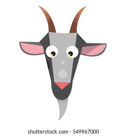 The head of a goat. Cartoon farm animal. Vector illustration isolated on white background.