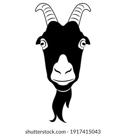 Head of a goat. Flat cartoon style. Black and white silhouette. Logo style.