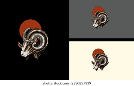 head goat with horn vector mascot design